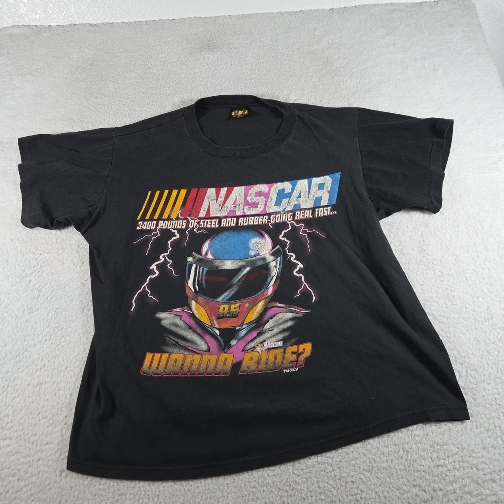 Vintage 90s Nascar "Wanna Ride" TSI Hurricane T Shirt Size Large Single Stitch